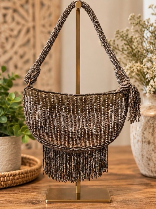 Anthropologie Handbags - Anthropologie Half Moon beaded shoulder bag featuring beaded fringe NWOT